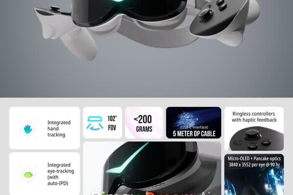 Pimax、世界最小クラスのフル機能8K解像度ヘッドセット「Pimax Dream Air」を発表