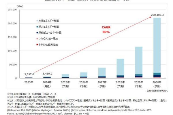 長期エネルギー貯蔵（LDES）世界市場に関する調査を実施（2024年）～2030年の長期エネルギー貯蔵（LDES）世界市場規模を220GWと予測、再生可能エネルギーの導入拡大に伴い長時間エネルギー貯蔵市場が拡大する見通し～