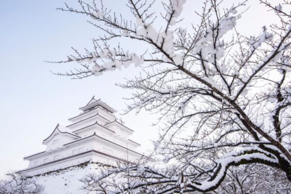 大寒波で雪化粧した鶴ヶ城を撮影してみたら…「小さく写った侍のような人物」がSNSで話題に